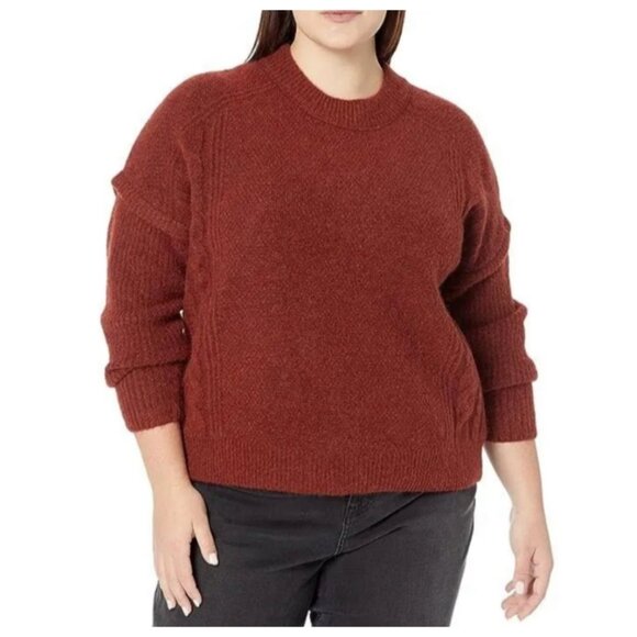 Madewell Kiawah Cable Pullover Sweater Alpaca Brown/Red/Orange Sz 3X - Picture 1 of 10